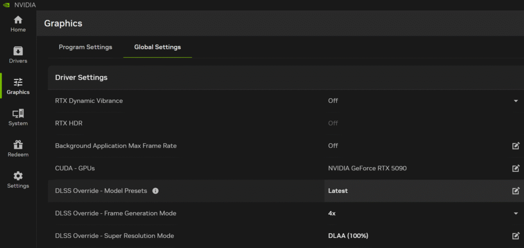 nvidia app update 5 dlss overrides global setting
